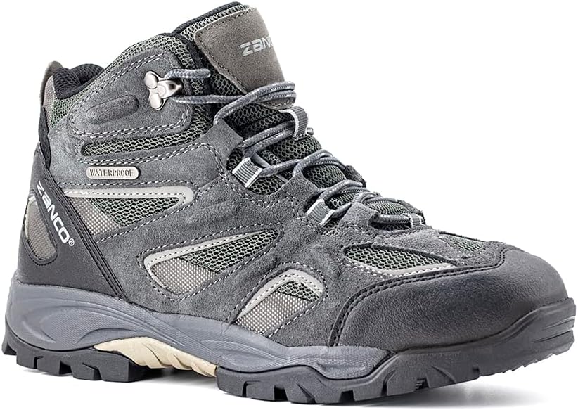 ZANCO MEN'S WATERPROOF MID-TOP HIKING BOOTS FOR OUTDOOR TREKKING CAMPING BACKPACKING