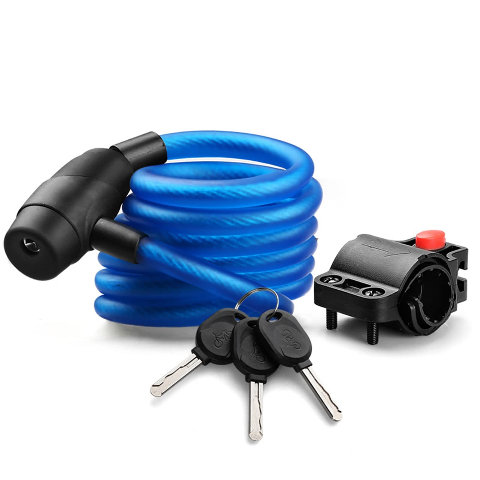 Lucchetto Portatile per Bicicletta con 2 Chiavi, Cavo in Acciaio Allungato, antifurto, per Casco, Mountain Bike, Moto, lucchetti per Ciclismo (Blu, 1,8 m)