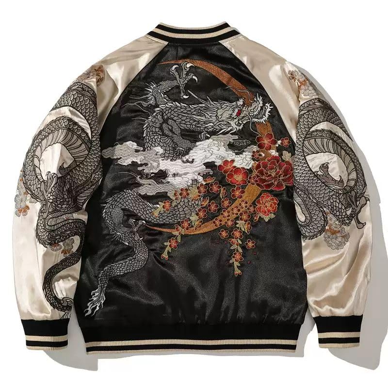 Men Zippers High Street Sukajan Jacket Pilot Varsity Award Dragon Embroidery Coats3