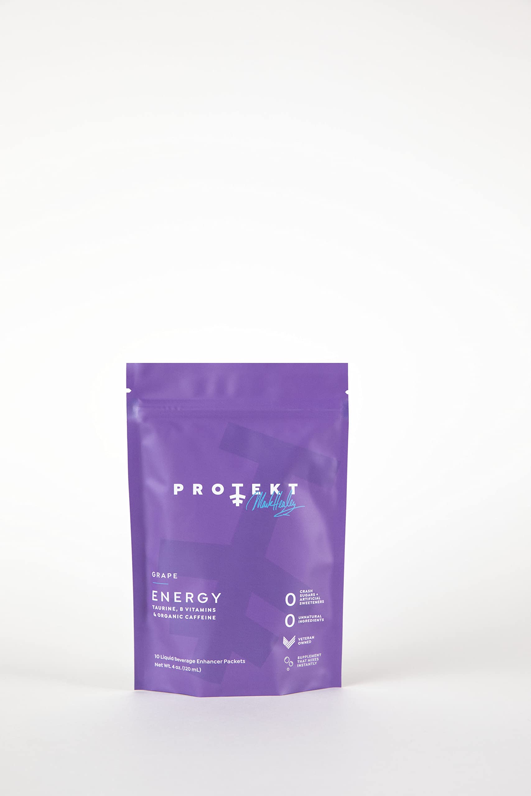 Protekt Mark Healey Signature ENERGY Hydration Packets - Water Enhancer and Energy Drink - Brain Fog and Focus Supplement with Taurine, Organic Caffeine, B Vitamins - Grape Flavor - Pack of 10