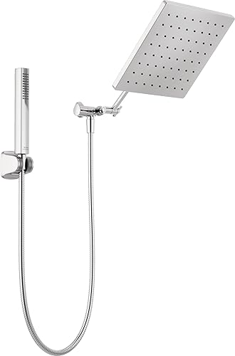 Miniatura 9 de Delta Faucet Cabezal de ducha Raincan de 10 pulgadas y ducha de mano, cabezal de ducha cuadrado de níquel cepillado, cabezal de ducha tipo lluvia,