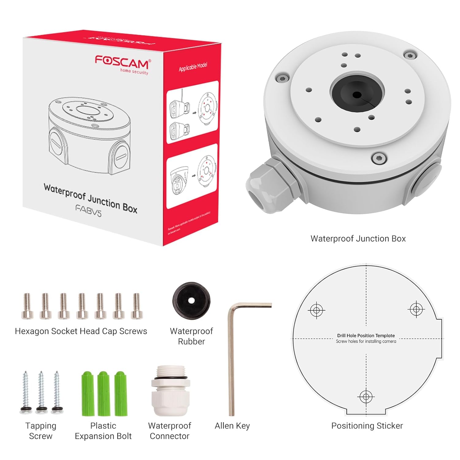 FOSCAM FABV5 Waterproof Junction Box for V5EP V8EP T5EP T8EP V5P V4EC Poe/WiFi IP Surveillance Camera, Round