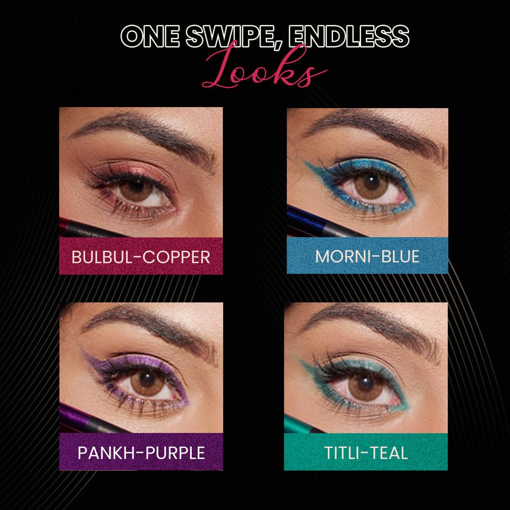 Parul Garg Pencil Beauty Bold Define Kajal|Smudge-Proof,Long-Lasting|Smooth Glide for Eyelid & Waterline|Dazzling Shine|Vegan & Cruelty-Free (Shimmer Bright,Pack of 4),Multicolor 1