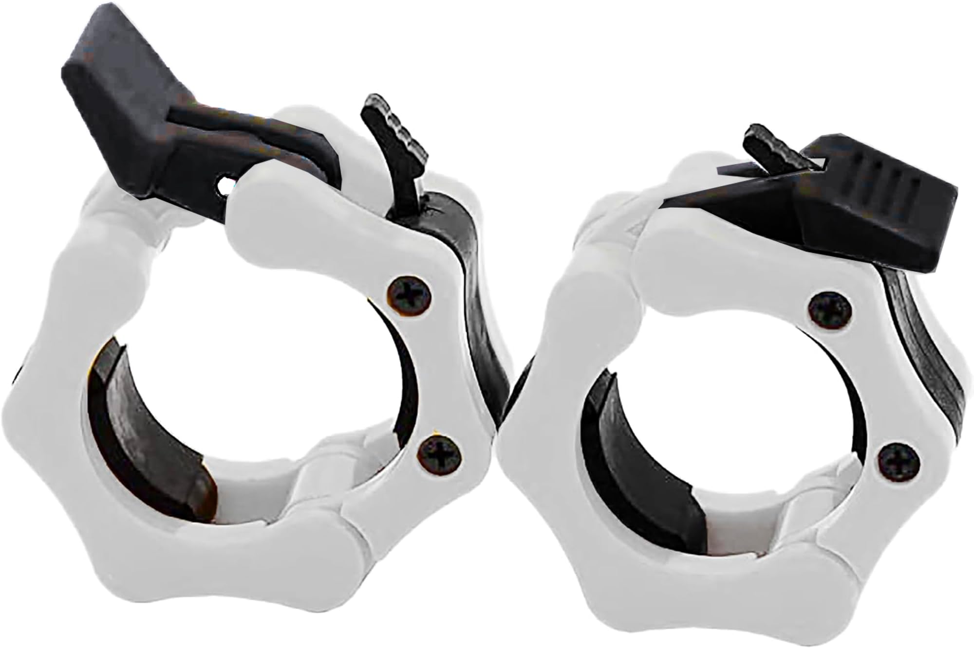 GW Tech Barbell Clamps 2 inch, Heavy Duty Exercise Collars 2" Quick Release Pair of Locking Pro Olympic Weight Bar Plate Locks Collar Clips Weightlifting Fitness Training - White w/Black