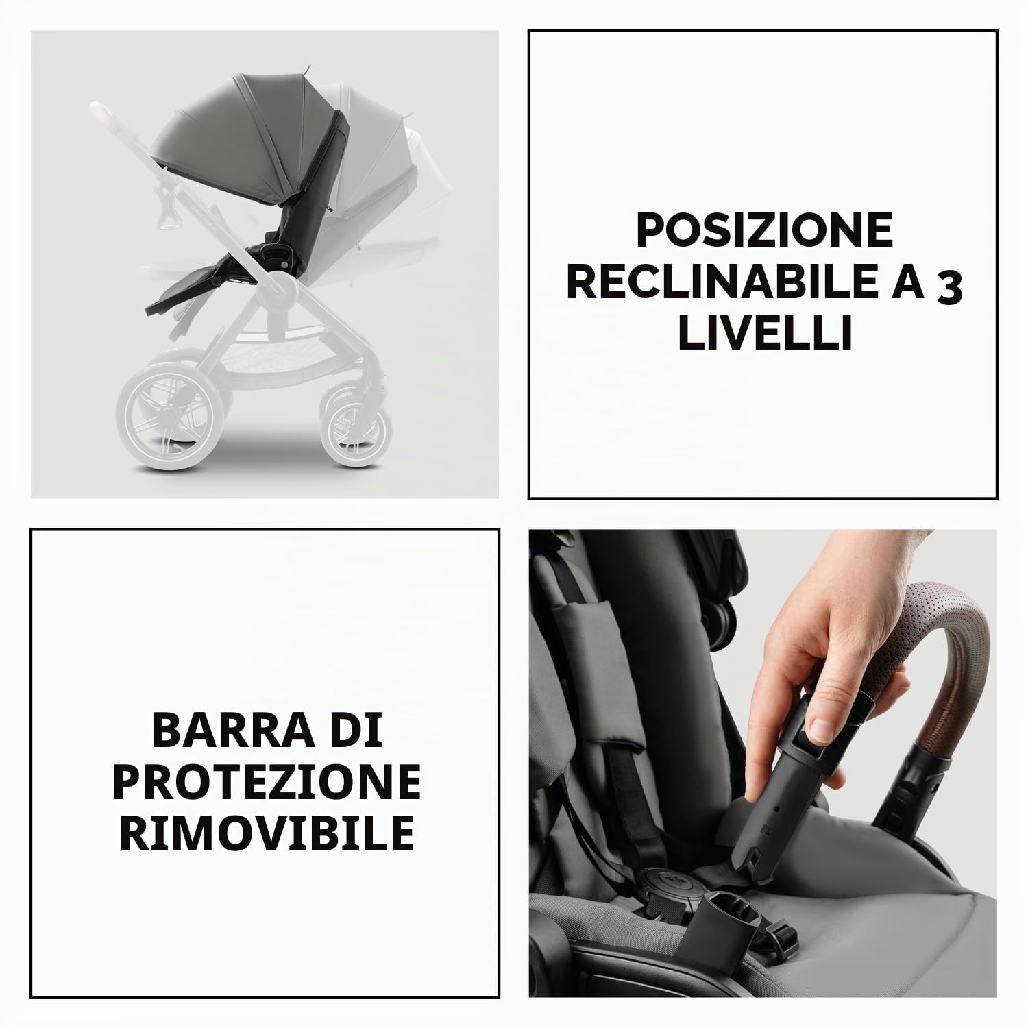 hauck Comfort N Care Air Set, Dark Grey - Passeggino 2in1 con Ruote ad Aria, Navicella Neonato con Pulsanti Memoria, Seduta Reversibile Reclinabile fino a 22 kg, Coprigambe, Portabibite, Sospensione