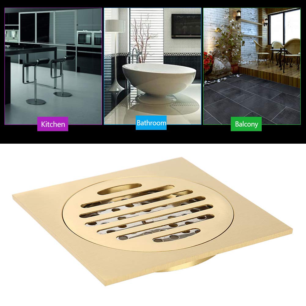 Drenaje de Piso de Ducha Desagüe de baño Desagüe de Piso de Ducha Cuadrado de latón para el hogar con colador de Cabello extraíble Accesorio de Hardware de Drenaje de Agua de baño