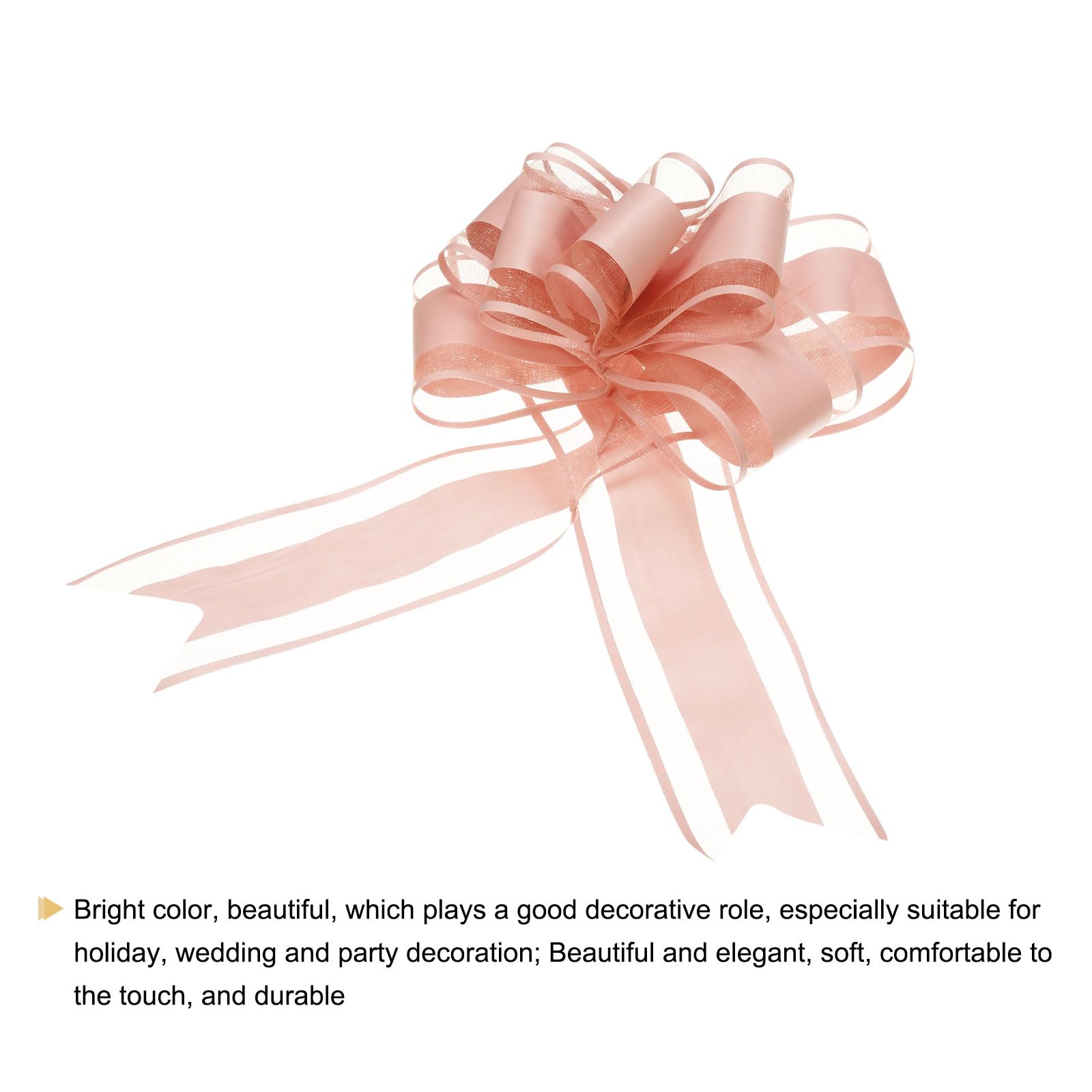 Uxcell 10pcs 9 Inch Giant Large Pull Bow Gift Wrapping Organza Bows Ribbon Dusty Pink for Wedding Baskets Presents Christmas - Image 4