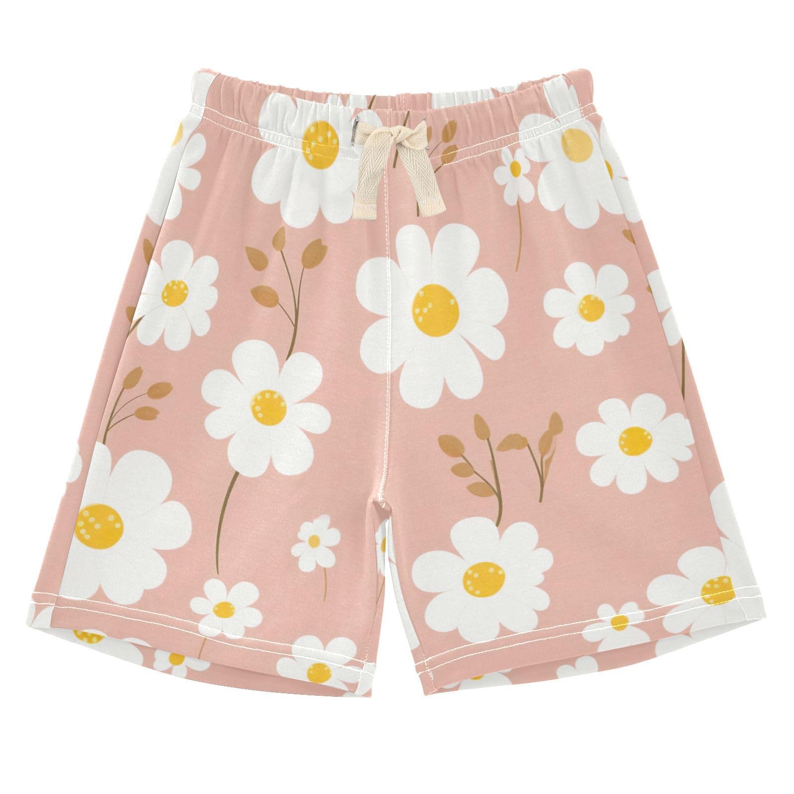 innewgogo Pink White Flower Toddler Baby Boy Girl Cotton Pull-On Shorts Elastic Waist Kids Pants Beach Summer Shorts 2T