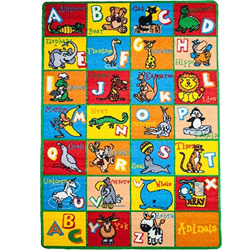 Kids Rug ABC Animals Area Rug 3' x 5' (3'3" X 4'9") (39" x 56") (99cm x 142cm) Non Slip Gel Backing Activity Centerpiece Play Mat