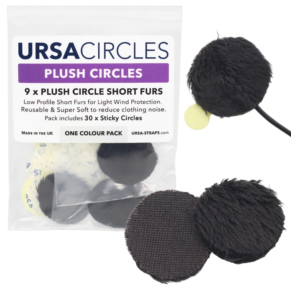 URSA Plush Circles - Couvertures VBL en fourrure courte de 5 mm de long. Réutilisable et super doux. 25 mm de diamètre (9x cercles + 30x collants, noir)