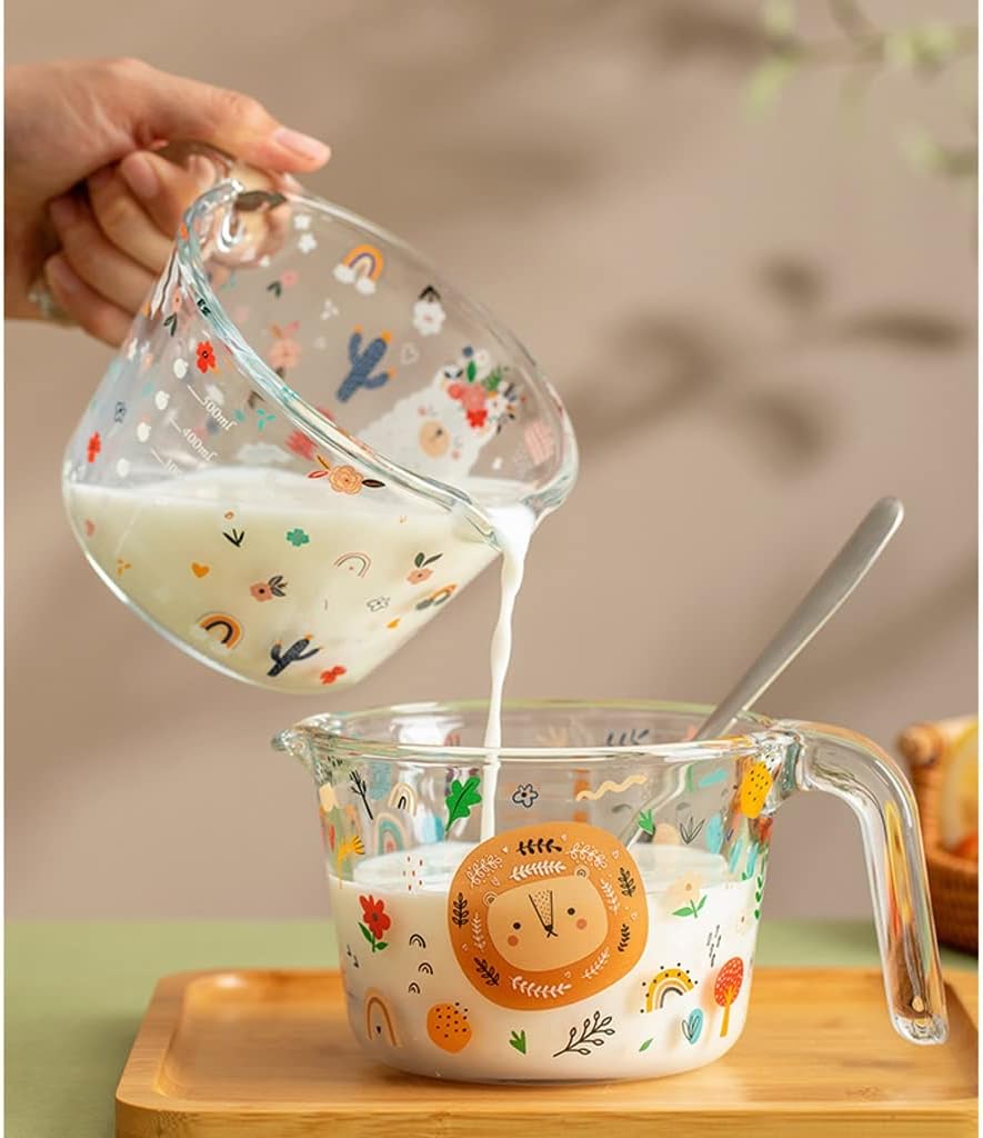Glass Measuring Cup With Scale Milk Cup High Temperature Resistant Household Kitchen Baking Beaten Egg Cup Measuring Water Cup Cups (Color : E, Size : 500ML) (B 500ML)