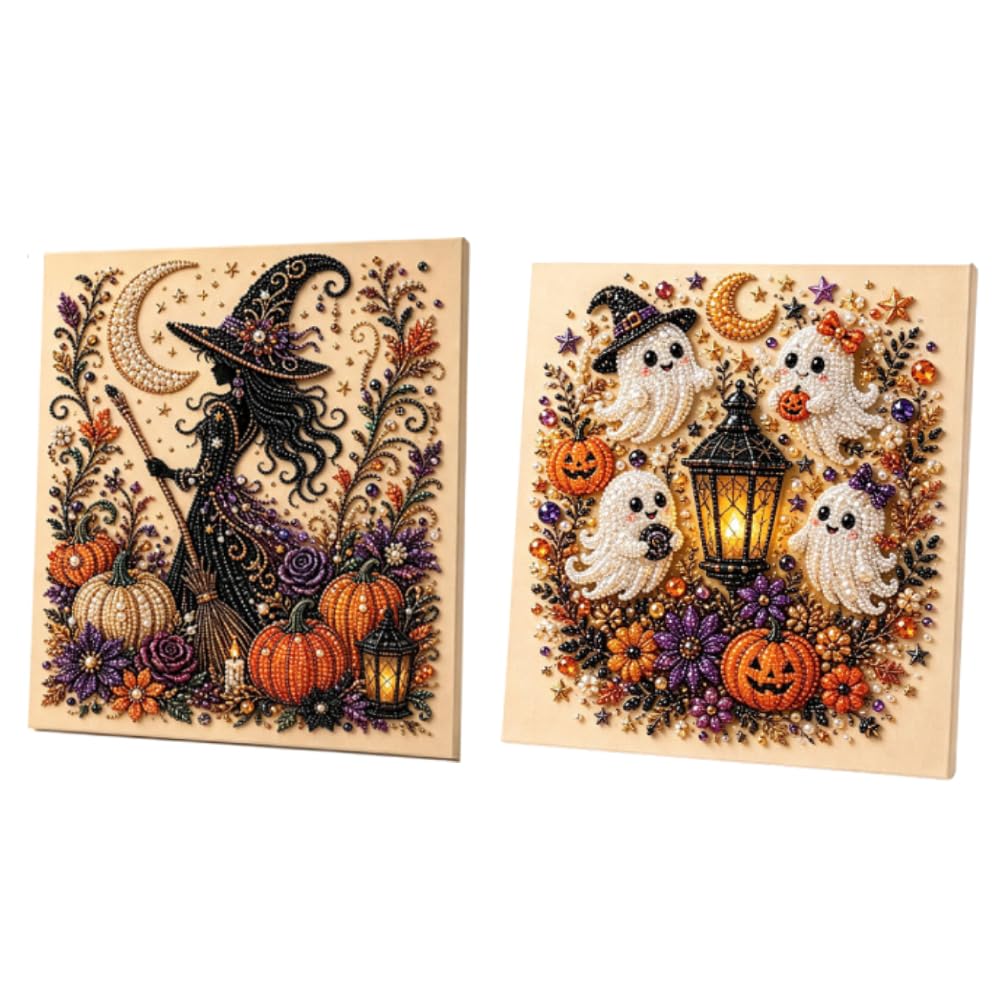 Cf 2Pcs ​Halloween Pearl Diamond Painting Set, Creative Craft Kit For Adults