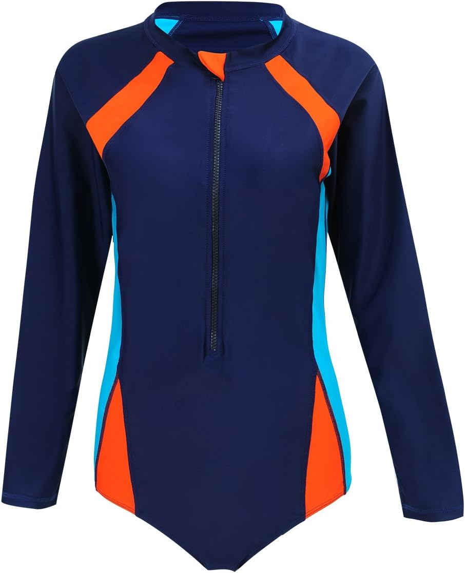 FOLWEP Women's Long Sleeve One Piece Surfing Wetsuits Snorkeling Diving Wet Suit 2XL/48 Orange