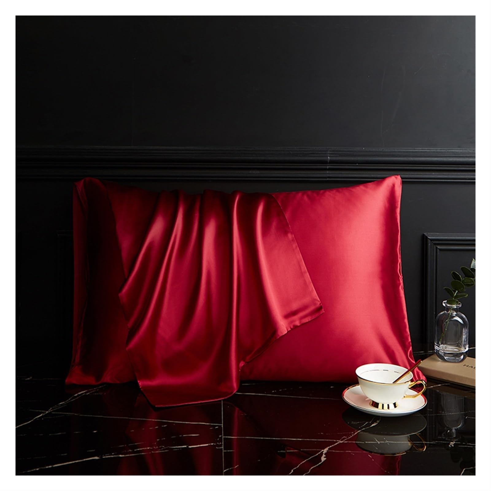 Silk Pillowcase Pure Silk Pillowcase Real Mulberry(Red wine,50x90cm)
