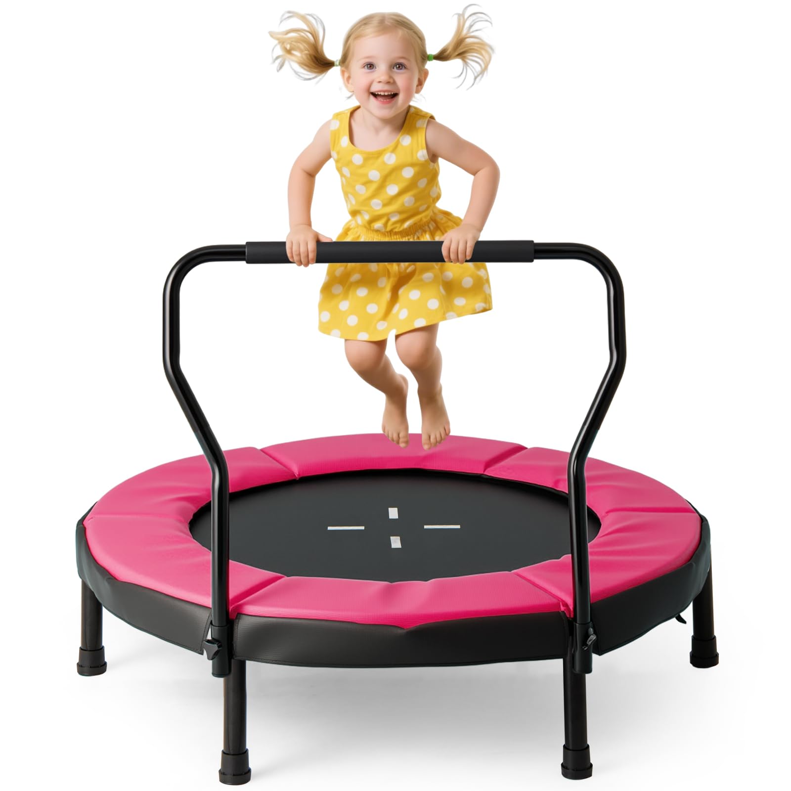 COSTWAY Ø102 cm Kinder Trampolin, Fitness-Trampolin Indoor mit Abnehmbarer Haltegriff, Minitrampolin bis 100 kg belastbar, Gartentrampolin Outdoor für 3-6 Jahre Kinder
