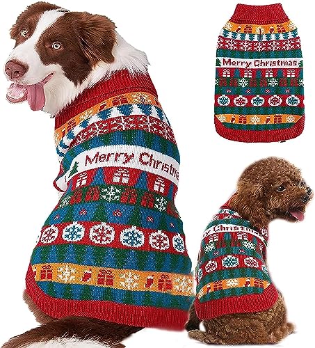 Fiyade Dog Sweater Christmas Jumper, Xmas Coat for Dogs Cat Soft Knitwear Pullover Winter Dog Coat