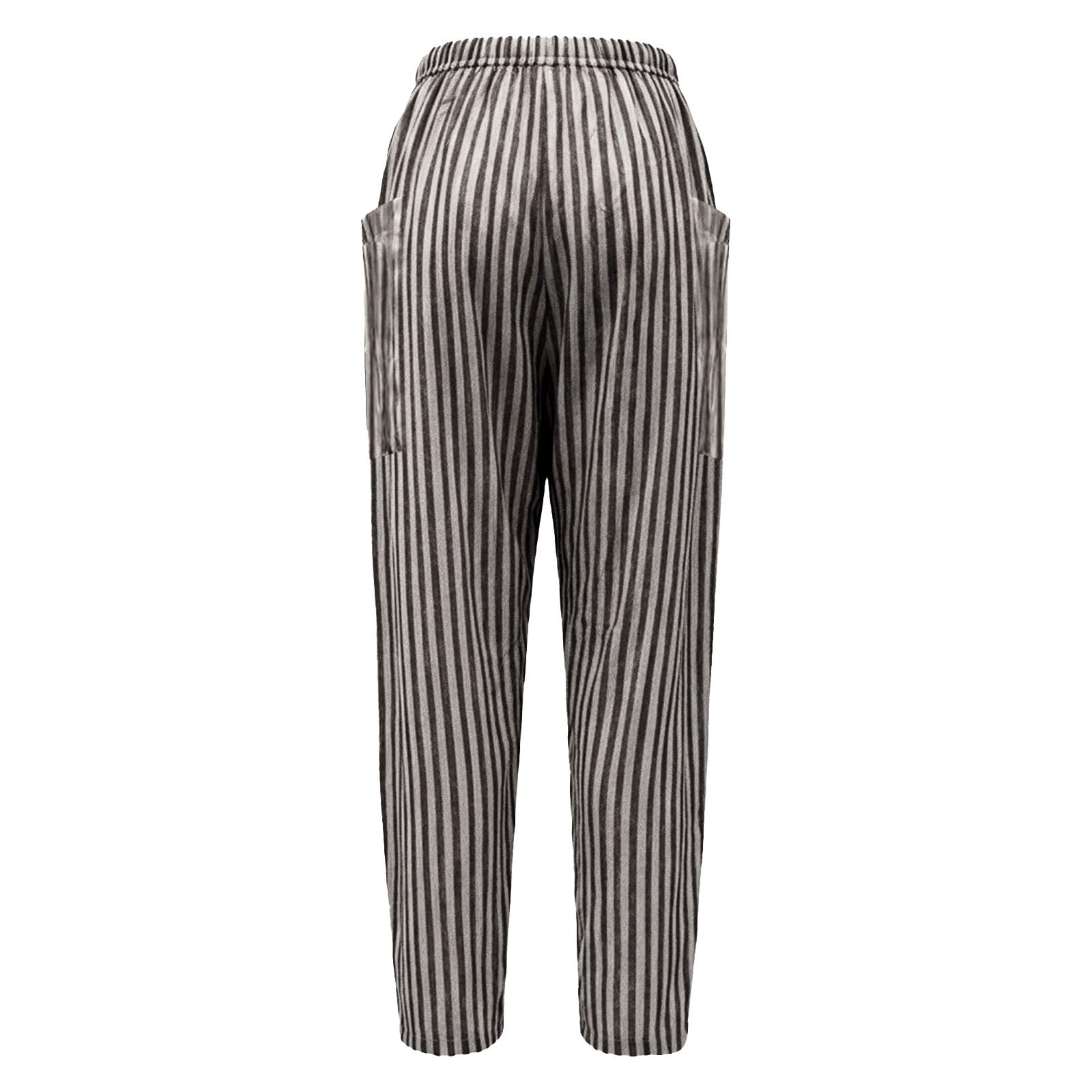 Pantalones de lino para mujer, pantalones de verano ligeros, aireados, con goma elástica y bolsillos, cintura alta, pantalones de tela sueltos, informales, pantalones de ocio de pierna ancha
