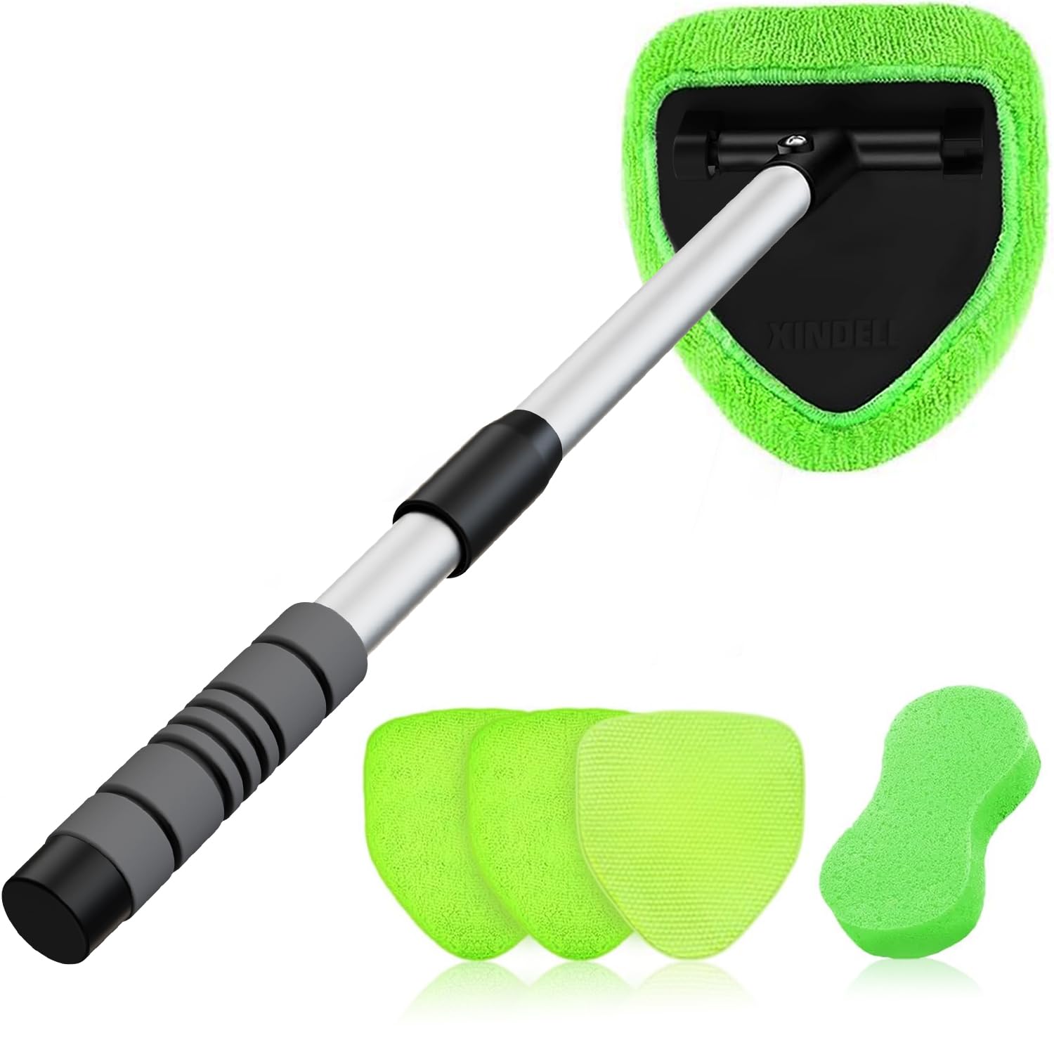 XINDELL 24-inch Windshield Cleaner Tool – Upgrade Large Head Car Interior&Exterior Window Cleaning Kit with Extendable Handle & 4 Microfiber Pads, Auto Wiper Brush for Car, Trucks, SUVs, RVs & Home