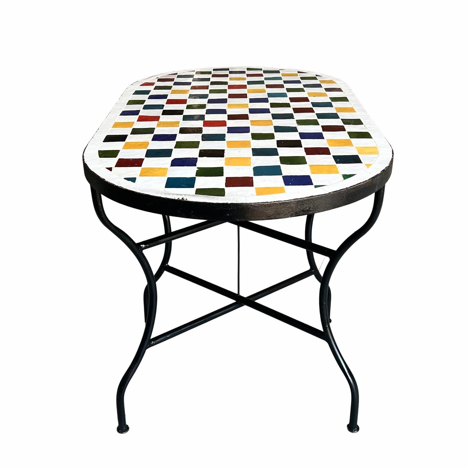 Generico Tavolo in Ferro Battuto con Mosaico Multicolore in Pietra Naturale + 4 Sedie-Fatto a Mano-Arredo Interno ed Esterno-2306261201