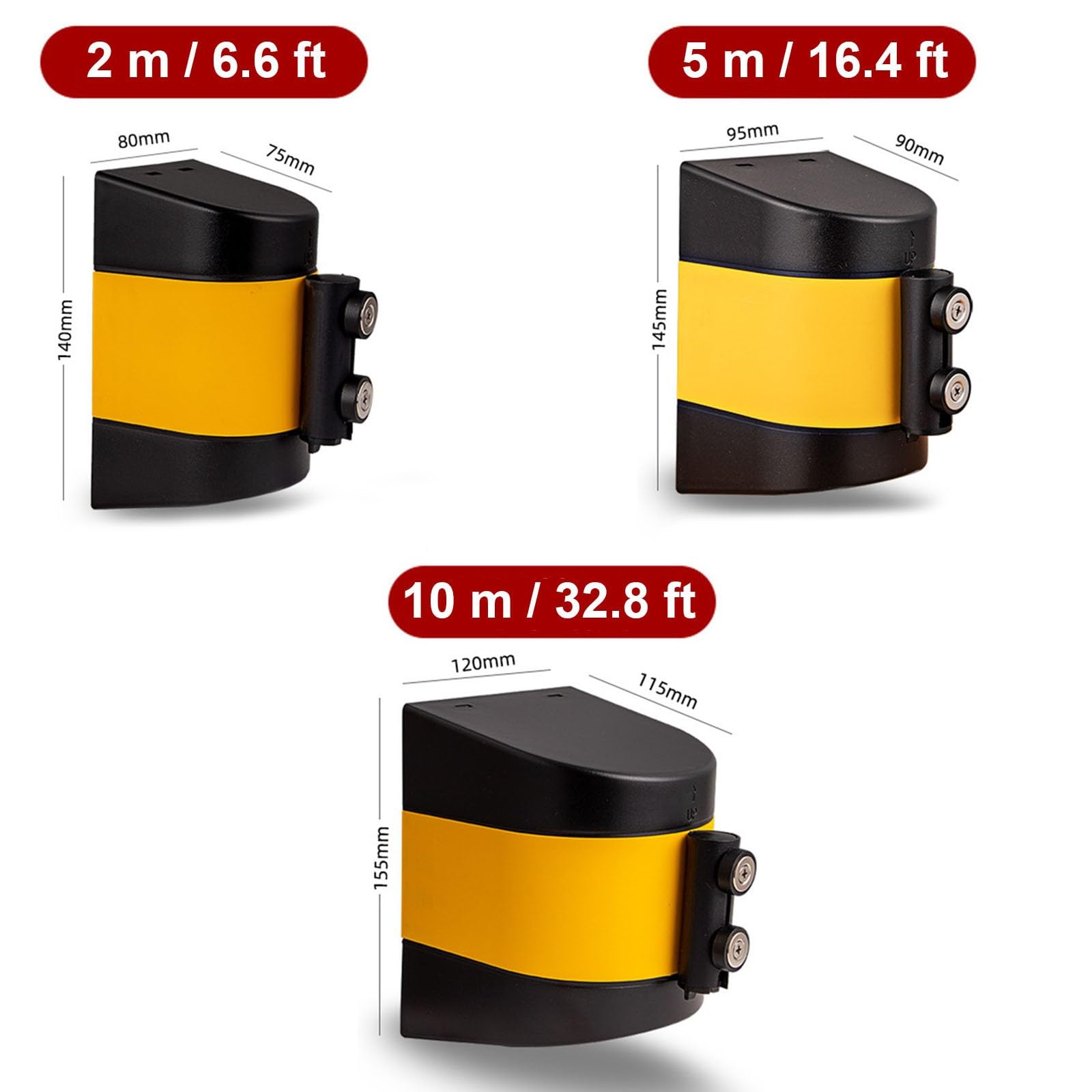 Barrera magnética retráctil de Color Negro y Amarillo - Barrera de Seguridad telescópica - Herramienta Temporal de Control de multitudes para la gestión Segura de Filas (A, 5 m/16,4 pies)