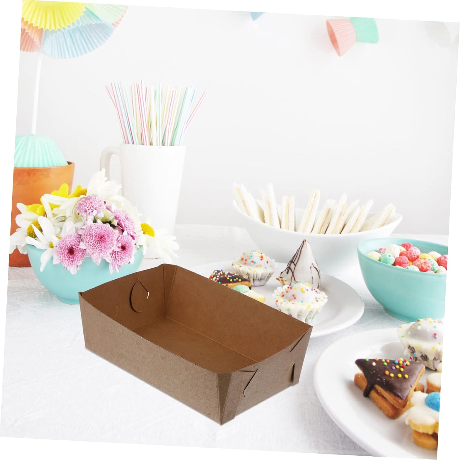 50pcs Kraft Paper Baking Trays Food Containers Eco-friendly Take Out Boxes for Meals