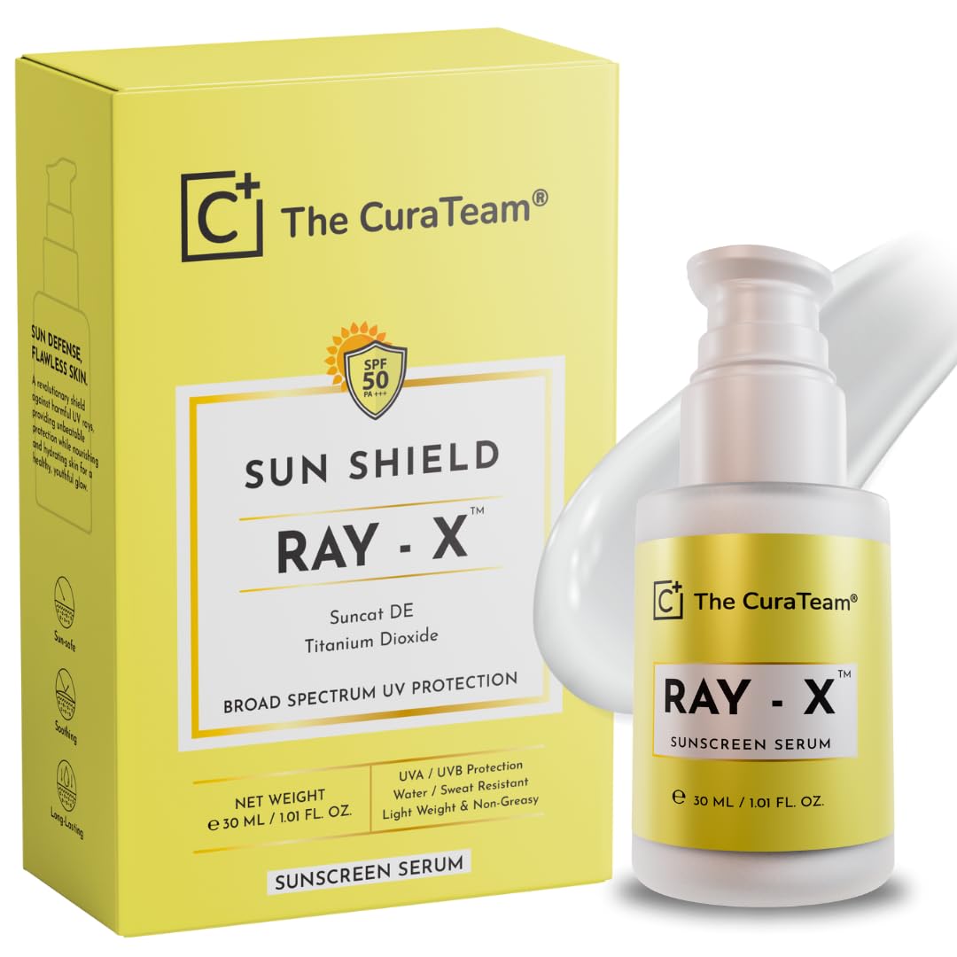 RAY-X™ Sunscreen Serum SPF 50 PA+++ with Suncat DE Broad Spectrum | UV A, UV B | Blue Light Protection | Titanium Dioxide for Sun burn, Sun Damage by Harmful Rays | Glowing Skin | 30ml