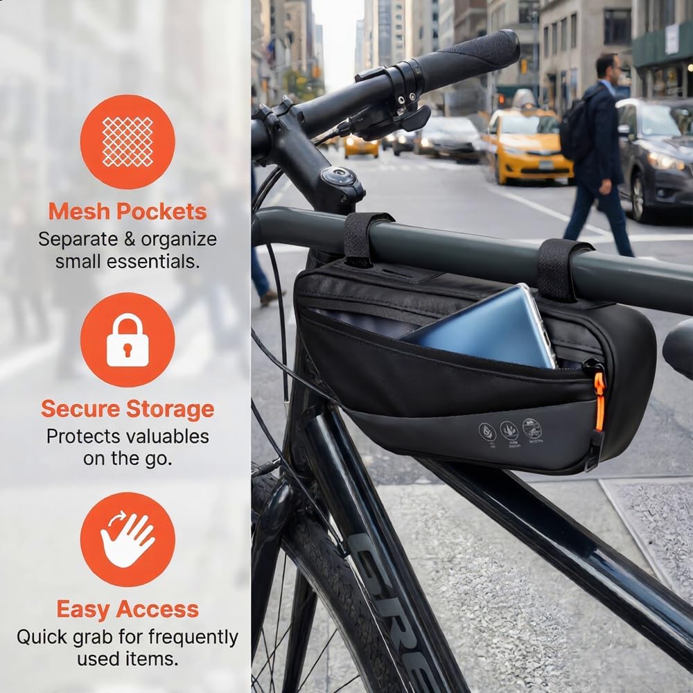 Borsa Triangolare da Telaio per Bicicletta Impermeabile, Borsa per Bicicletta Anteriore, Borsa Telaio Bici con Cinghie Regolabili per Mountain Bike, Bici Gravel, Bici da Strada ed e-Bike (1.8L)