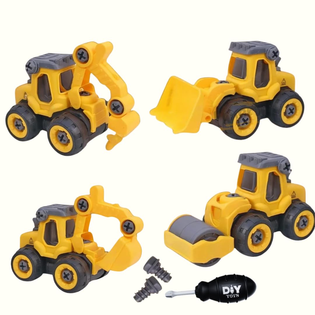 FunOrbit Construction Vehicle Set of 4, DIY Assembly Toys with Excavator, Bulldozer, Drill Truck and Road Roller, Educational STEM Building Kit for Ages 3-6, Birthday Gifts for Boys-image-22