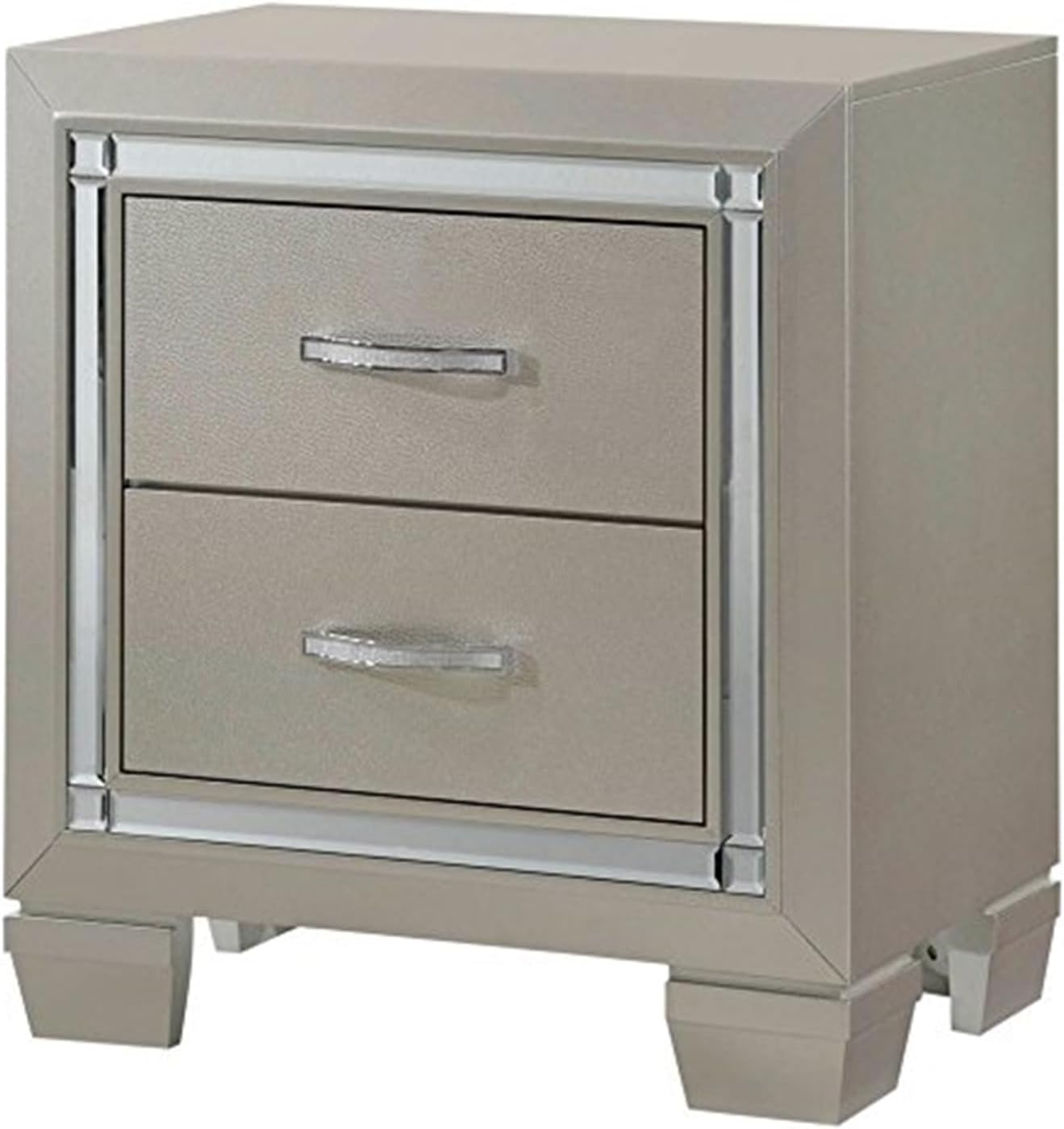 HomeStock Rustic Refinement Furnishings 2-Drawer Nightstand - Elegant Design with Mirror Glass Trim in Chic Champagne Finish, 24" W x 16" D x 26" H