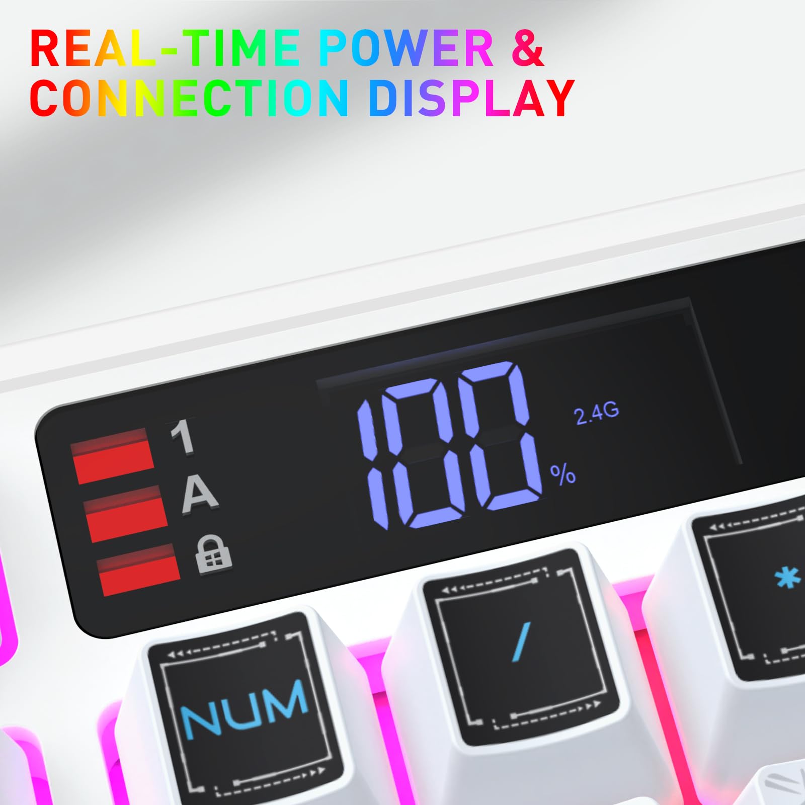 Redragon K526 Pro RGB Teclado Gaming Inalámbrico 104 Teclas Tacto Mecánico | Pantalla Información LED Control Perilla Retroiluminada Interruptor Lineal Suave Amplia Compatibilidad