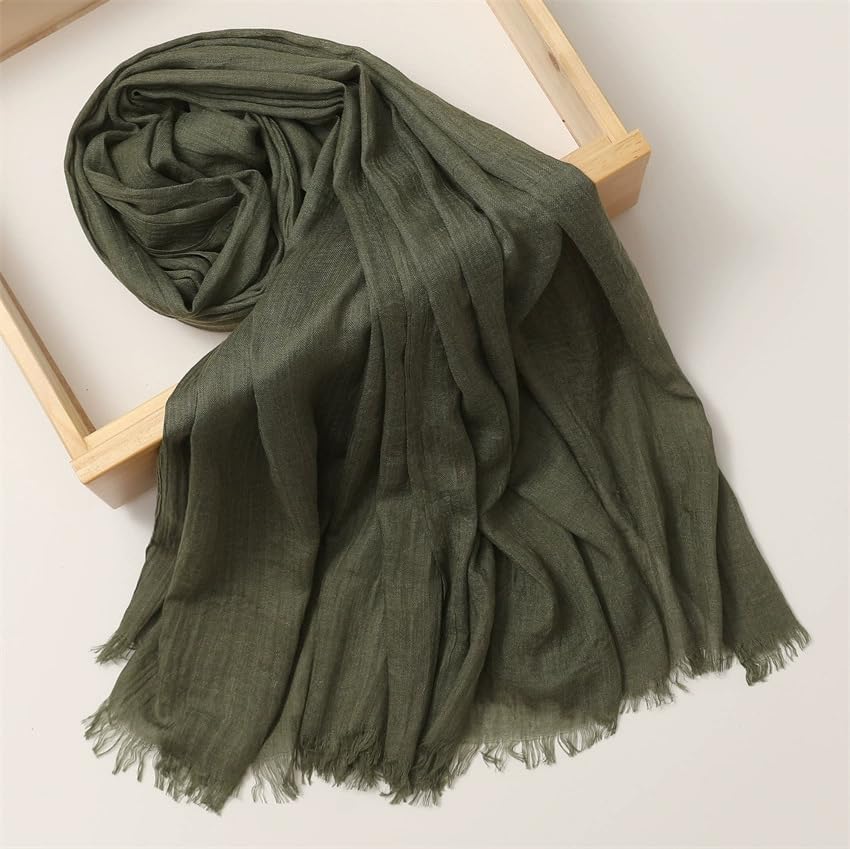 Solid color cotton and linen scarf, wrinkled all season versatile long sunscreen fashionable shawl - Image 4