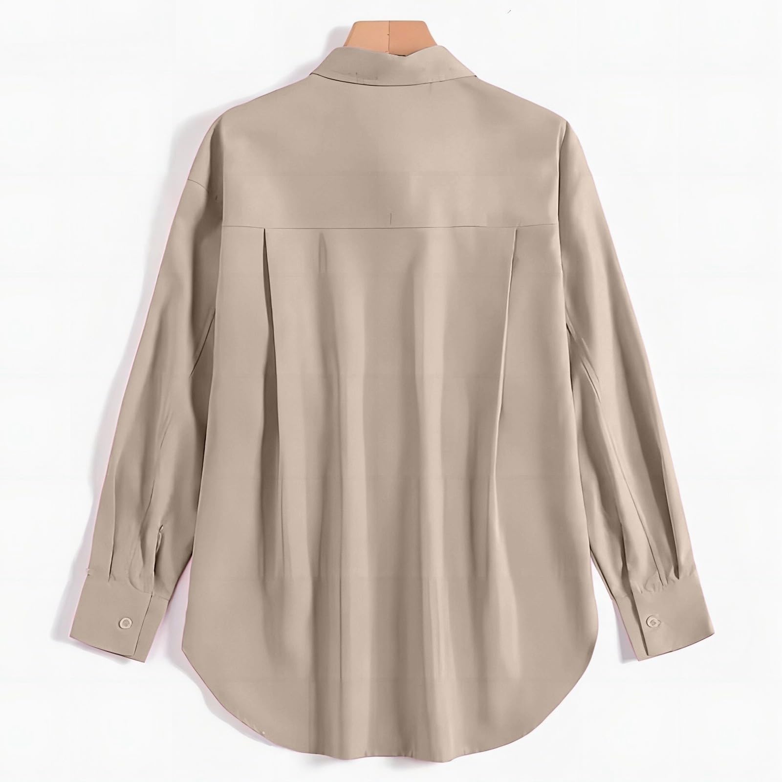 Élégant chemisier à manches longues avec col rabattable, couleur unie, coupe surdimensionnée avec ourlet fendu, chemise de travail décontractée pour les loisirs.