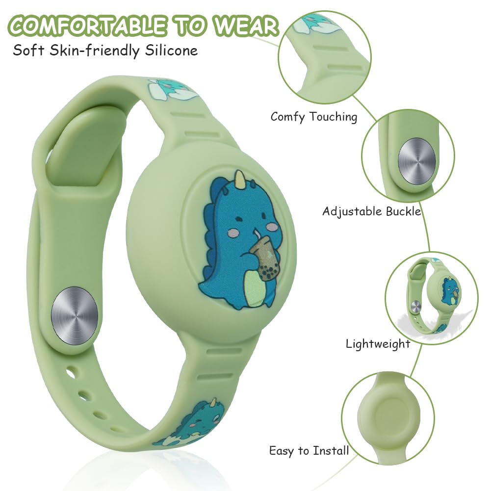 AXFEE Pulsera Compatible con Airtag - 2 Piezas de Silicona para Niños, Funda Protectora Ajustable Antipérdida, Impermeable (Nuevo Unicornio + Dinosaurio, Airtag No Incluido) - 3