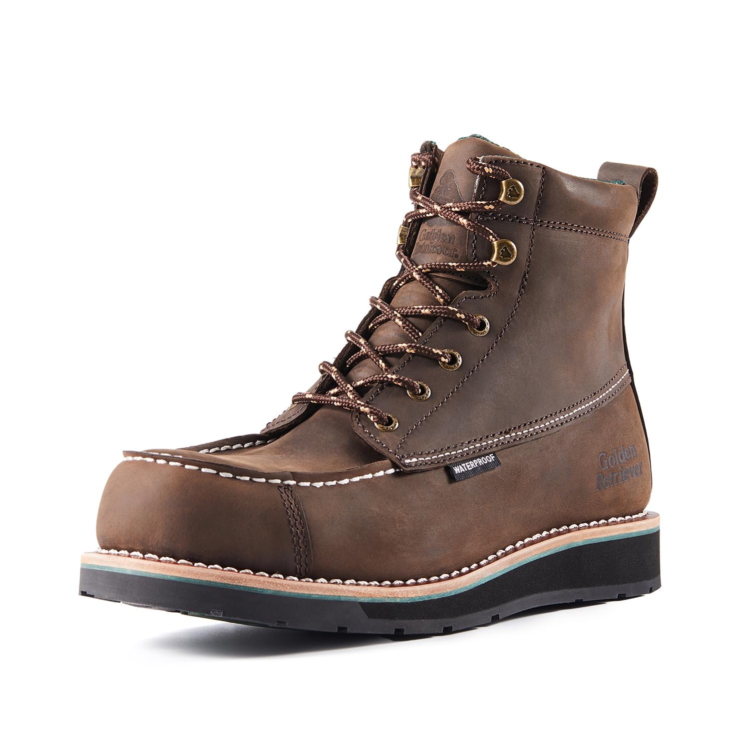 Golden Retriever 6''Composite/Soft Toe Work Boots For Men,Waterproof Wedge Moc Toe, Oil/Slip Resistant, Leather Welt, Industrial Construction Durty