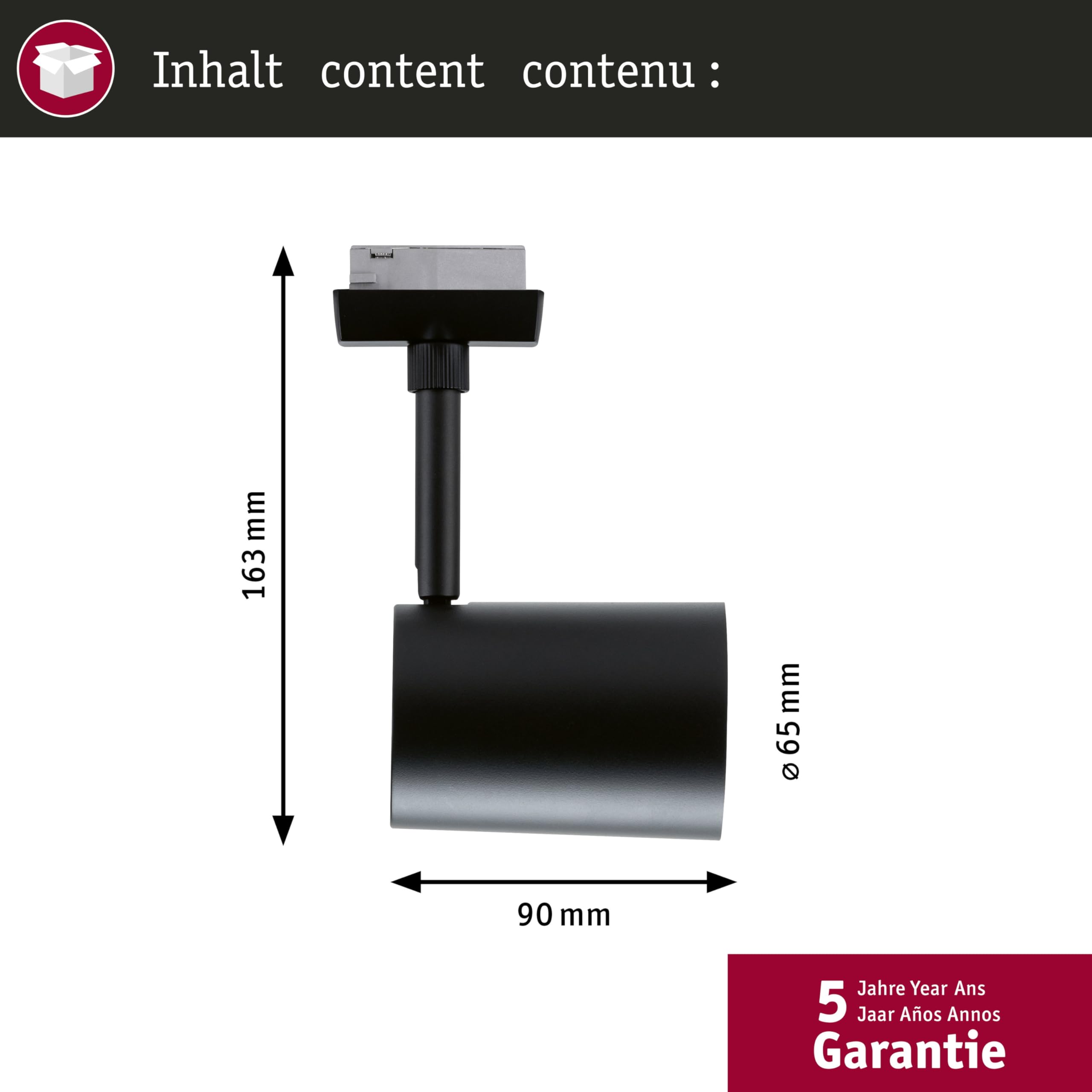 Paulmann 95633 URail Spot sur rail Luxe GU10 max. 10 W, dimmable, 230 V, noir mat, système de rails libre choix de l'ampoule