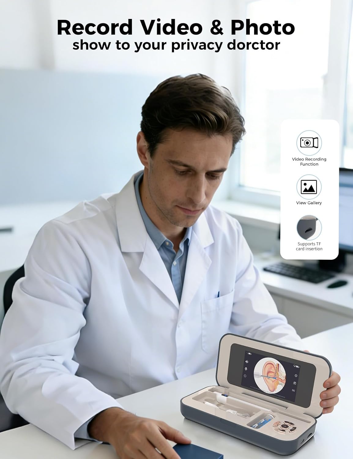 Sofbunny A03 Ear Wax Removal Tool Camera with Screen, Ear Cleaner with 1080P HD Camera, 3 in 1 Ear Cleaning Tool with 10 Replacement Tips,Earwax Remover Kit for Kids & Adults,Otoscope with LED Lights