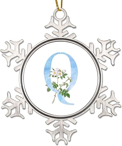 Miniatura 8 de Adornos de Navidad con monograma personalizado, letra A, margarita, floral, acuarela, letra azul, decoración de árbol de Navidad, 3 pulgadas,