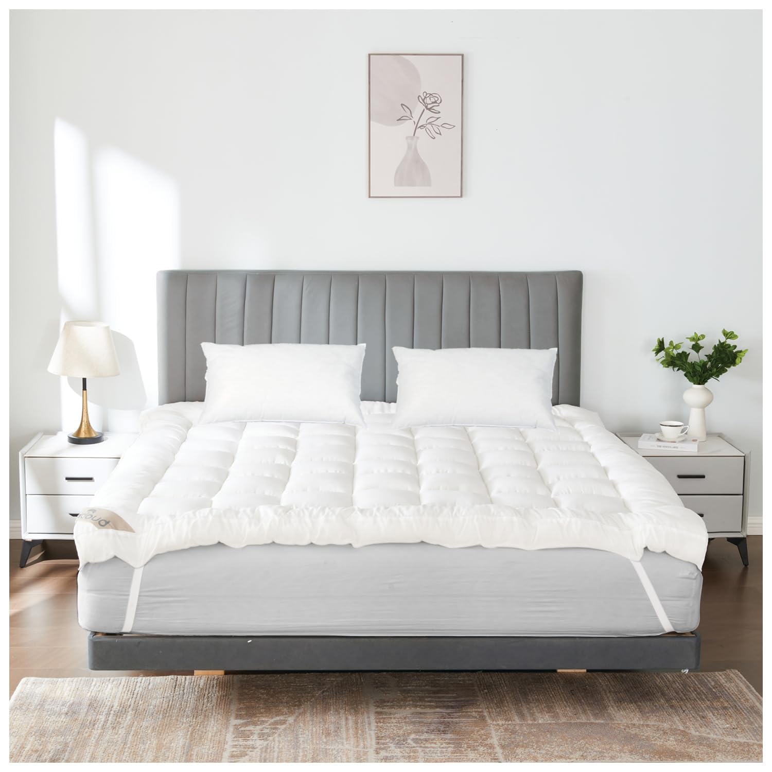 GC GAVENO CAVAILIA 2-inch 100% Microfiber 6 Cm Single Mattress Topper | Foldable and Portable, Machine Washable | Noiseless Composition Four Sided Anchor Corner Straps | 90 Cm x190 Cm