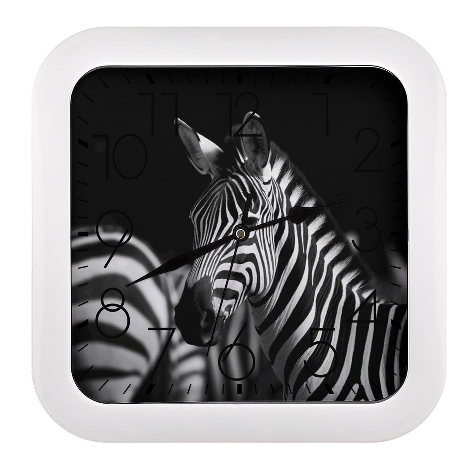FekiLoot Black & White Zebra Wall Clock 10.2" Modern Farmhouse Square Clocks Silent No Ticking, Wall Art and Timepiece Clock for Shelf Table Mantel Or Bedside Clocks
