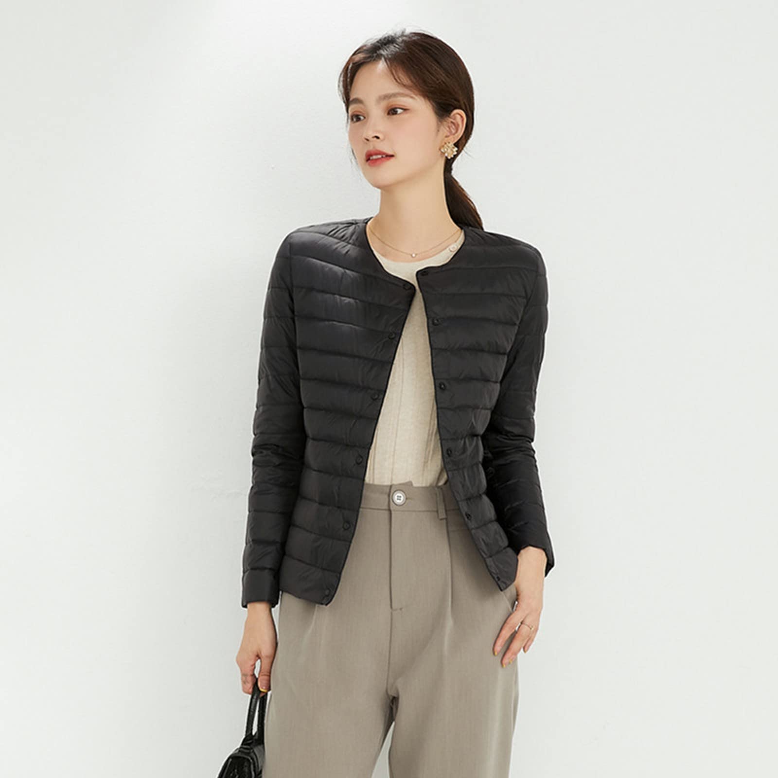 Generisch Giacca Donna 2027 Corta Casual Cardigan Lavoro Tinta unita Cappotto Con Risvolto Slim Leggero Manica Lunga Elegante Confortevole (Bianco, L)