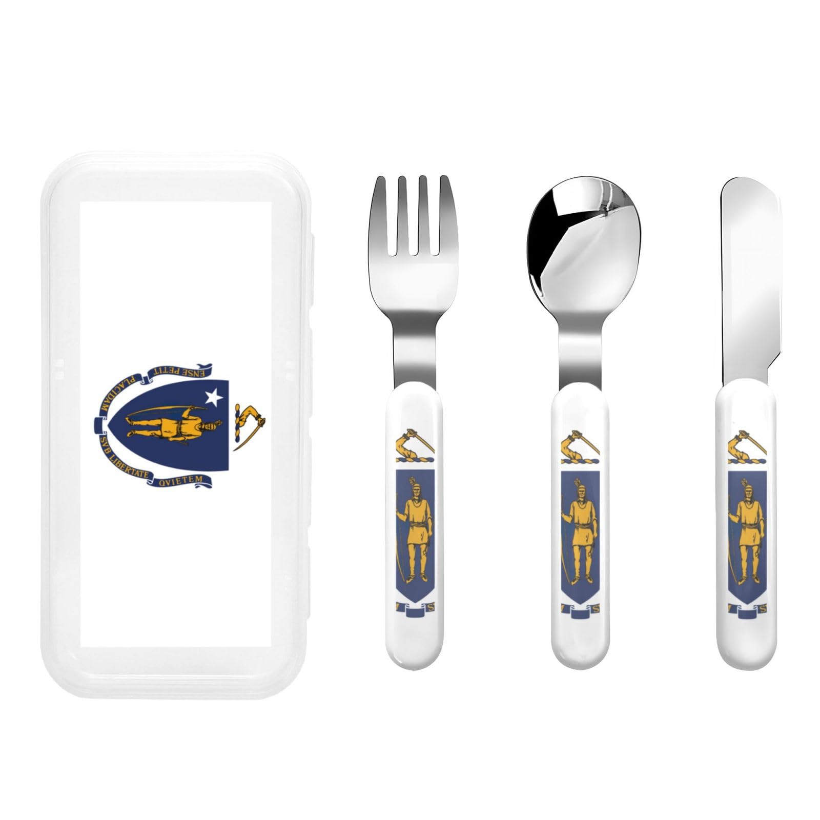Massachusetts State Flag Stainless Steel Cutlery Set Stainless Steel Cutlery Fork Spoon And Knife For Daily Meals