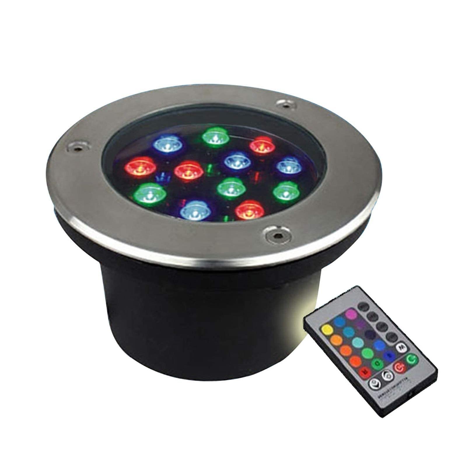 Faretto Subacqueo - Pond RGB con Telecomando, Impermeabile IP68, in Acciaio Inox, for Giardino, Piscina, Esterno(12v(24w))
