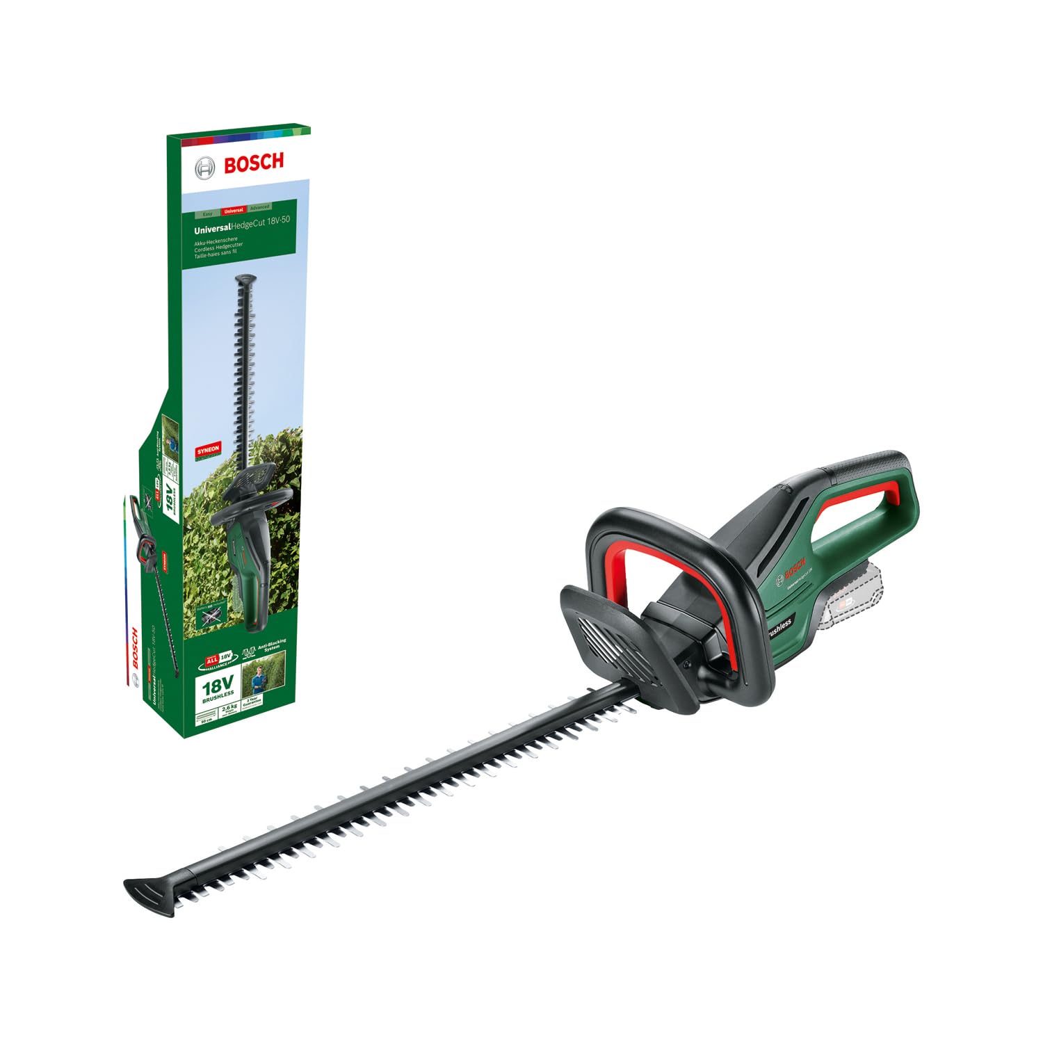 BOSCHCordless Hedge Cutter UniversalHedgeCut 18V-50 (Without Battery, 18 Volt System, Brushless Motor, Blade Length: 50 cm, in Carton Packaging)