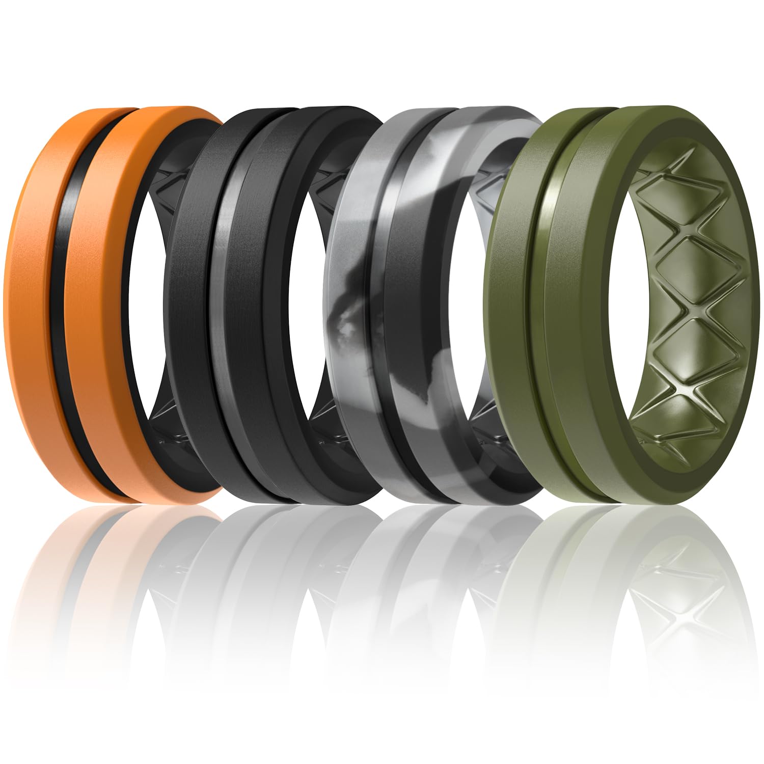 Egnaro Men's Silicone Ring 1/4/6 Multipack, Workout Travel Rubber Wedding Bands For Him, 8mm Width 2mm Thickness