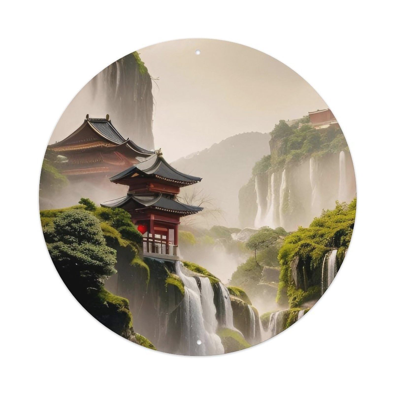 Waterfall Lake Scenery And Mountainous Ancient Charm Metal Tin Sign
