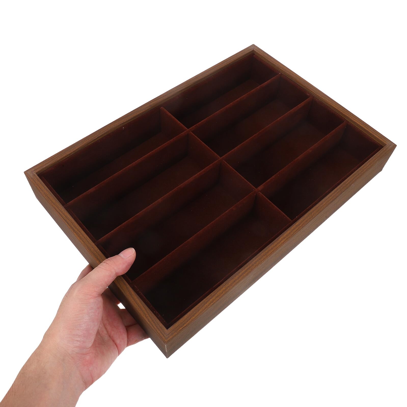 CHILDWEET Caja Organizadora de 8 Compartimentos para Gafas de Sol y Joyas, Bandeja de Madera Forro, Adecuado para Oficina y Almacenamiento en Hogar