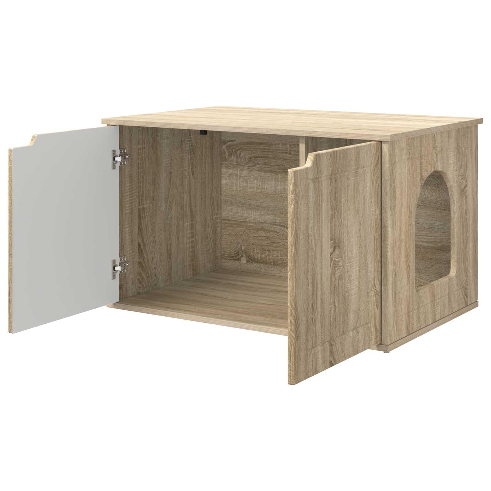 Casa de gato moderna de madera en forma rectangular delgada para sala de estar y esquinas, incluye accesorios de montaje para fácil montaje, estructura robusta