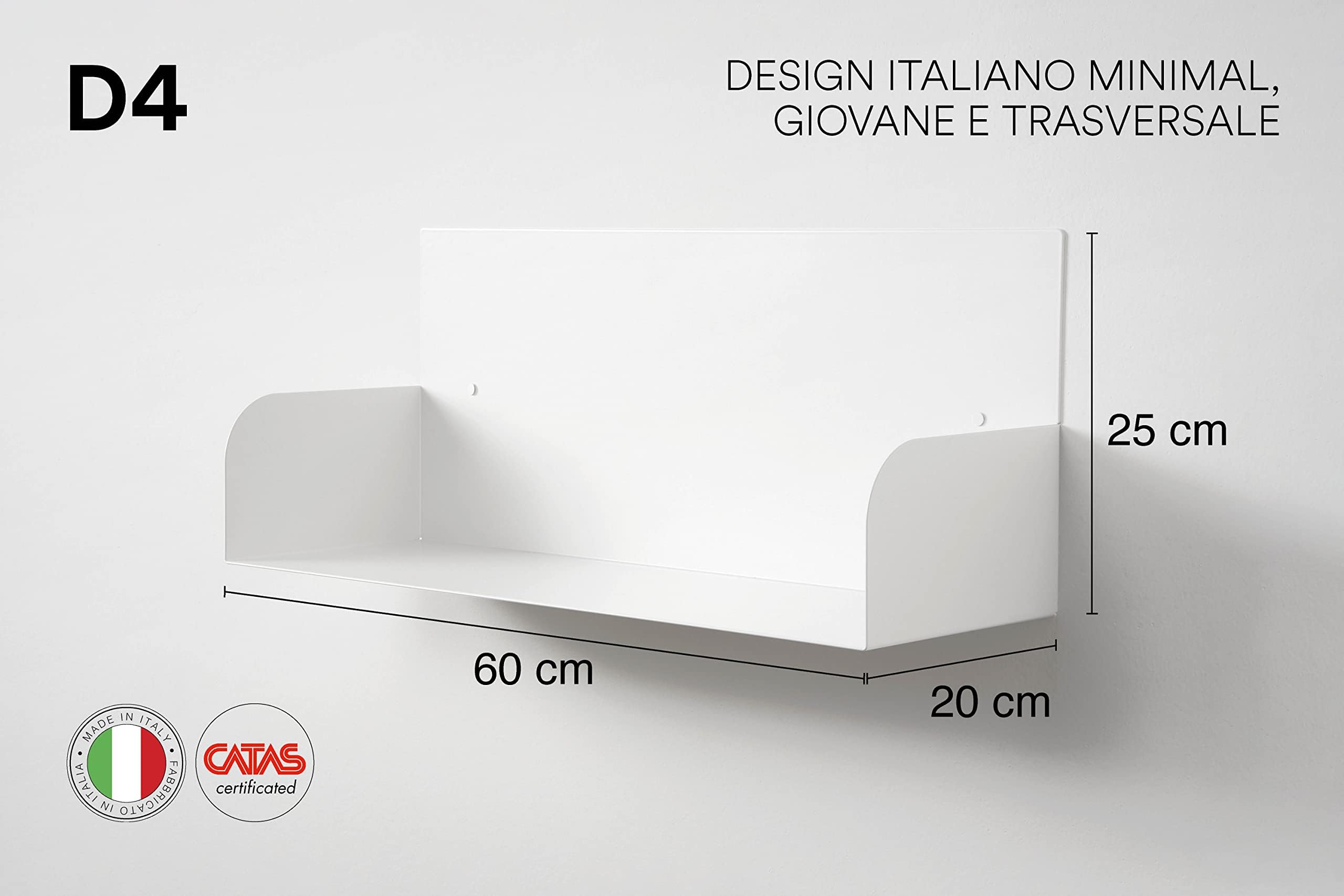 D-Segno - Mensola da muro in metallo, Libreria da parete, Kit di mensole di design, Libreria a muro porta libri, Mensola da parete, Librerie moderne design, Made in Italy (4, White)