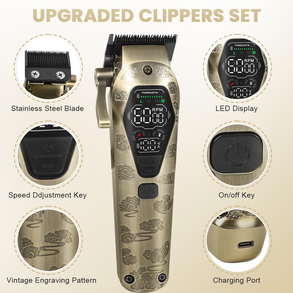 Alaoo Professional Hair Clippers, Cordless Hair Trimmer Kit, Mens Barber Clippers, USB Rechargeable Hair Cutting Kit with LCD - Image 3
