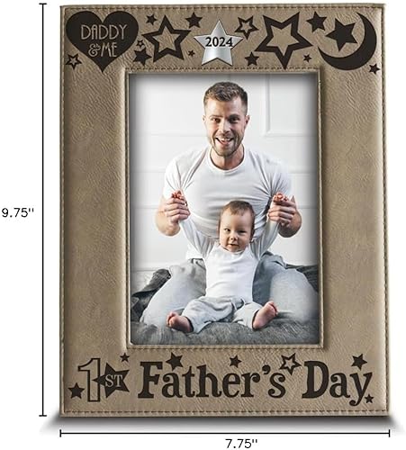 Miniatura 6 de BELLA BUSTA - Marco de fotos para el primer día del padre, cuero para papá y yo, regalo para papá y bebé (vertical de 5 x 7 pulgadas)